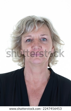 caucasian senior woman official photo for id international passport identity card driver license on white background 