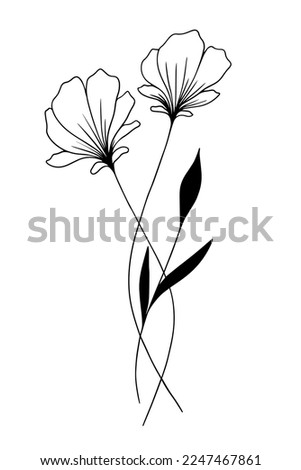 Vector illustration of flowers, vector black and white. 
