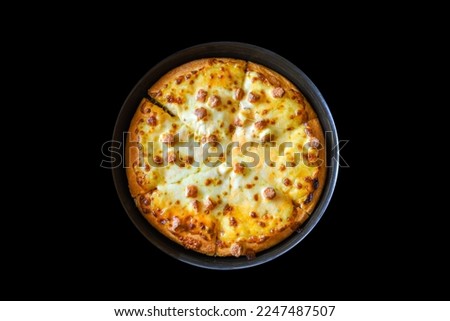 Top View Shot Pizza Cheese On Black Background