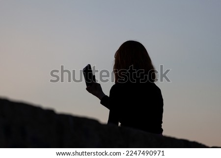 people taking selfie at sunset silhouette nature love valentine's day