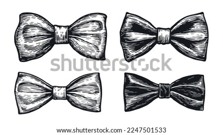 Bow tie set. Hand drawn necktie sketch. Retro fashion concept. Illustration in vintage engraving style