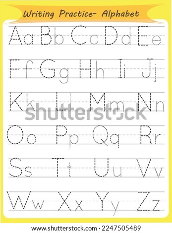 Tracing alphabet letters worksheet with all alphabet letters. Basic writing practice for kindergarten kids Royalty-Free Stock Photo #2247505489