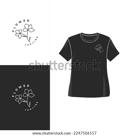 Presentation Minimalist hand drawn flower logo in t-shirt