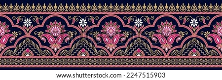 Seamless paisley flower border and motif design  Royalty-Free Stock Photo #2247515903