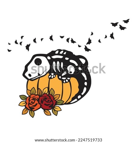 lizard skeleton and pumpkins, vector 