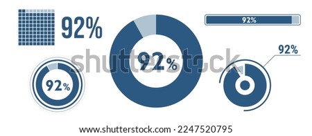 92 percent loading data icon set. Ninety-two circle diagram, pie donut chart, progress bar. 92% percentage infographic. Vector concept collection, blue color. Royalty-Free Stock Photo #2247520795