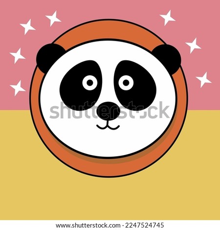 vector illustration of panda head on isolated pink yellow background can be used for children's book covers