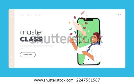 Online Cooking Master Classes and Tutorials for Preparing Food Landing Page Template. Chief Male Character Wear Restaurant Uniform Making Pizza Spinning Dough. Cartoon People Vector Illustration Royalty-Free Stock Photo #2247531587