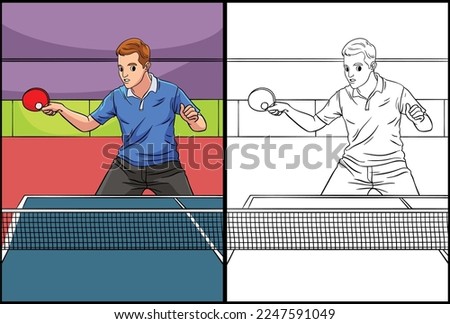 Table Tennis Coloring Page Colored Illustration