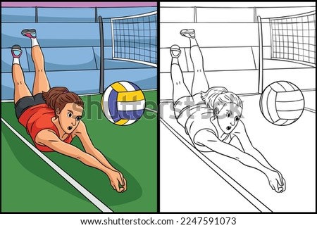 Volleyball Coloring Page Colored Illustration