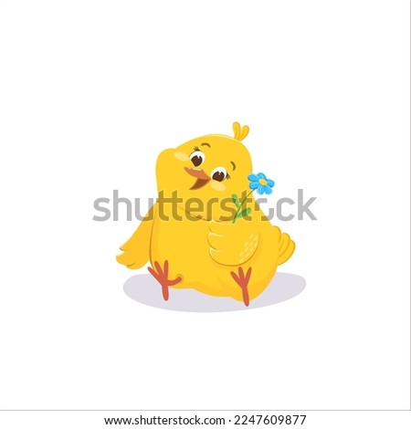 cute chicken with a flower .Spring illustration for Easter, children's magazines, websites.