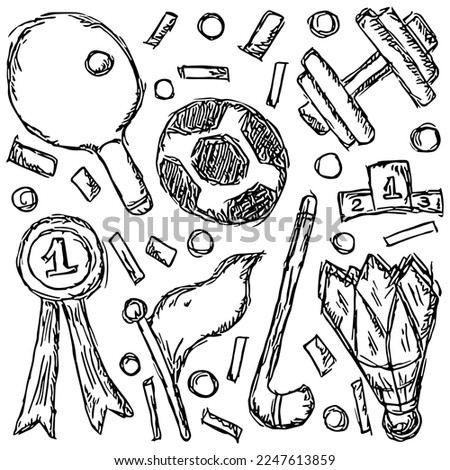 sports icons. Doodle vector with sport icons on black background. Vintage sport pattern