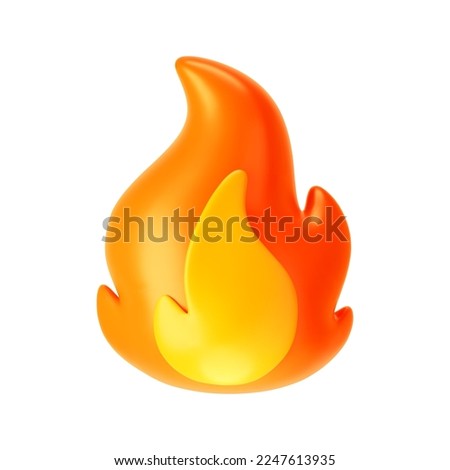 3d fire flame icon isolated on white background. Render of fire emoji, energy and power concept. 3d cartoon simple vector illustration