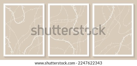 A set of stylish minimalist templates with abstract calligraphic lines and shapes. Modern calligraphy. Background in cream colors.