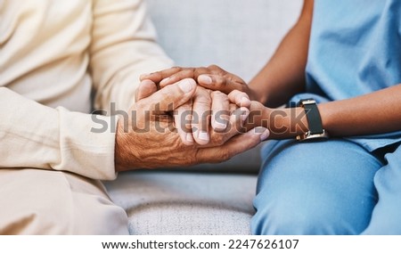 Nurse, hands and senior patient in empathy, safety and support of help, trust and healthcare consulting. Nursing home, counseling and gratitude for medical caregiver, client and hope in consultation