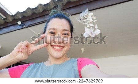 selfie Asian woman, self portrait on vacation