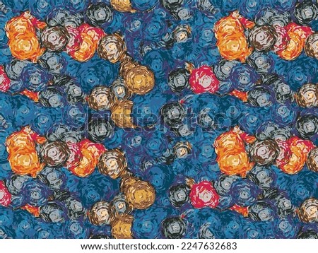 a solid abstract dual-tone blooming roses flower motif random with blue and yellow color vector illustration full all-over textile design digital image