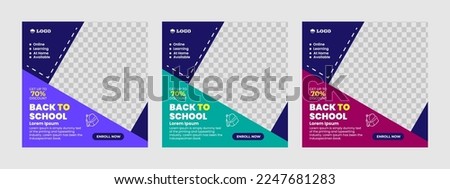 Back-to-school social media post template design. For Instagram posts, Social media posts, web ads, postcards, cards, business messages, discount flyers, and big sale banners