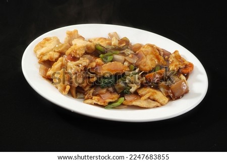 Chicken Mix vegetables, Is a popular Indo-Chinese delicacy all over India. Battered sea food, Chinese cuisine pictures, isolated on Black background.