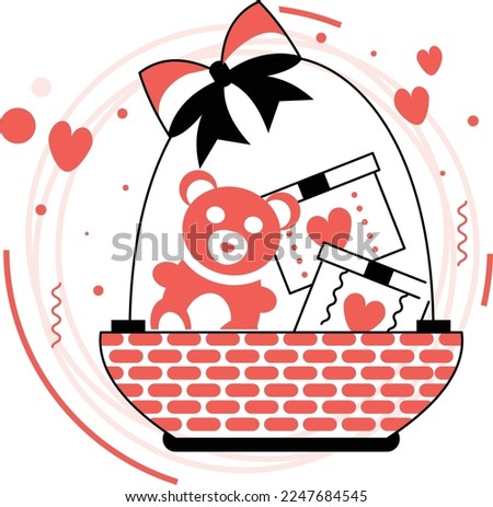 Love Chocolate with Bow and Basket Vector Icon Design, Valentines Day Symbol, Love and Romance Sign, Friendship and Love sickness stock illustration, lovers surprise gift concept