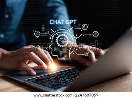 Chat GPT Chat with AI Artificial Intelligence. Businessman using  chatbot in computer smart intelligence Ai, artificial intelligence developed by OpenAI. Futuristic technology, robot in online system. Royalty-Free Stock Photo #2247687059