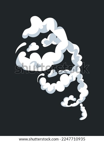 Smoke effect with swirl motion and cloud shapes air trail. Vector illustration in comic cartoon design