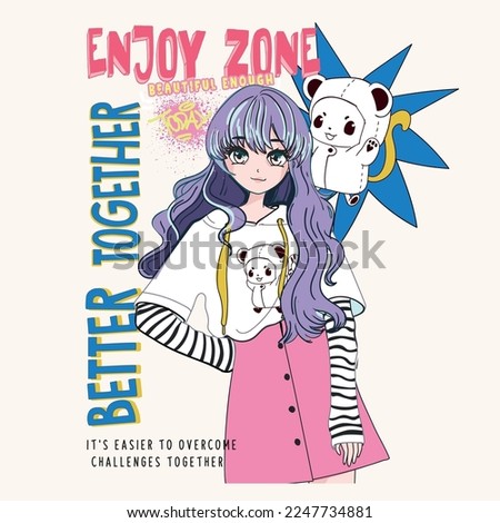 cute anime girl illustration. anime graphic design. better together. enjoy zone. Royalty-Free Stock Photo #2247734881