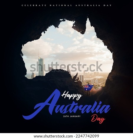 Happy Australia Day 26th January Poster on a blurred background.