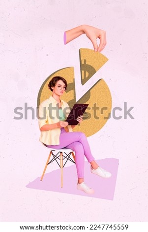 Creative photo 3d collage artwork picture of thoughtful intelligent lady find decision increase budget isolated on painting background
