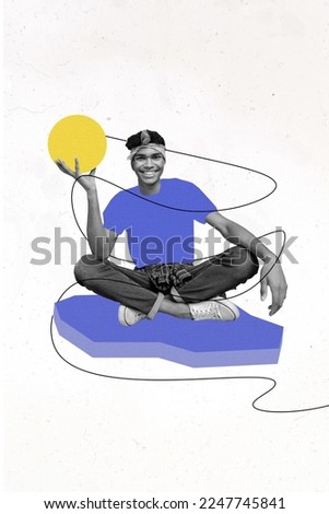 Creative photo 3d collage artwork poster postcard picture of funky sporty guy hold ball like sport activity isolated on painting background