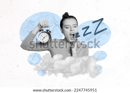 Exclusive magazine picture sketch collage image of funny lady yawning feeling tired isolated painting background