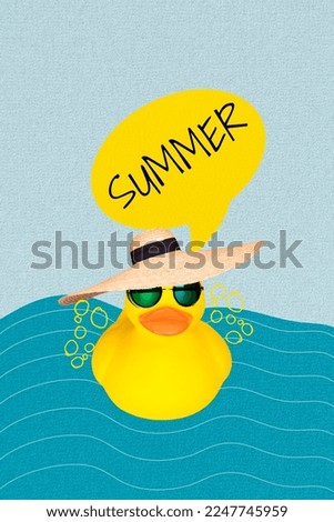 Photo cartoon comics sketch collage picture of funny rubber duck swimming sea isolated drawing background