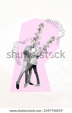 Exclusive magazine picture sketch collage image of couple flowers instead heads having fun isolated painting background
