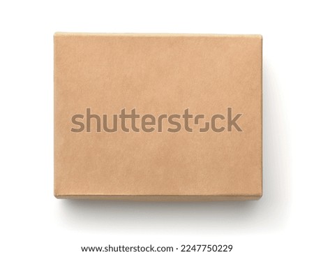 Top view of blank closed brown cardboard box isolated on white Royalty-Free Stock Photo #2247750229
