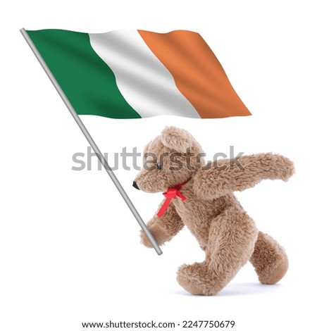 Ireland flag being carried by a cute teddy bear