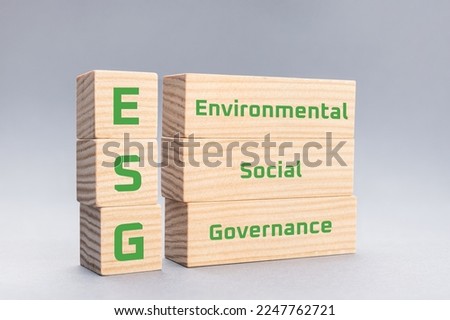 ESG Environmental Social Governance text on wooden blocks on gray background