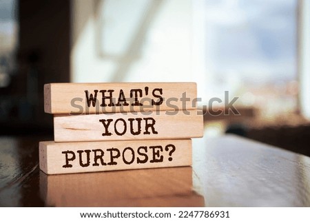 Wooden blocks form the words 'What's your purpose?' on blur background. Royalty-Free Stock Photo #2247786931