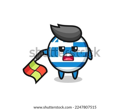 greece flag character as line judge hold the flag down at a 45 degree angle , cute style design for t shirt, sticker, logo element