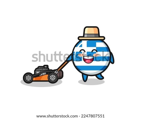 illustration of the greece flag character using lawn mower , cute style design for t shirt, sticker, logo element