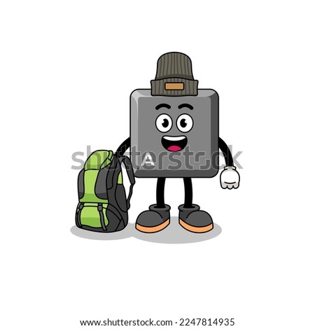 Illustration of keyboard A key mascot as a hiker , character design