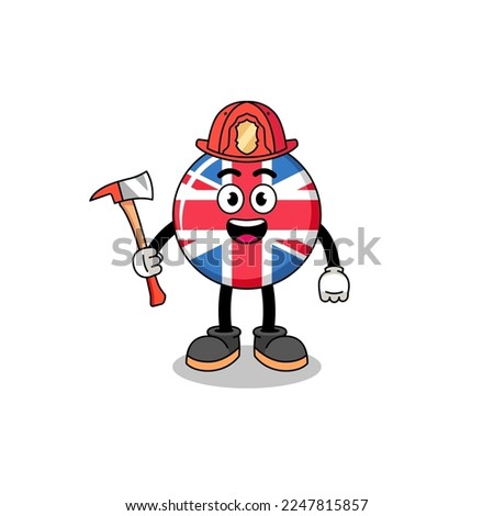 Cartoon mascot of united kingdom flag firefighter , character design