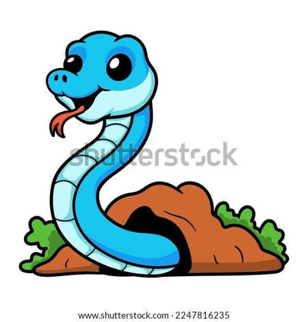 Cute blue snake viper cartoon out from hole