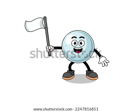 Cartoon Illustration of silver ball holding a white flag , character design