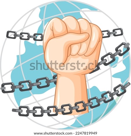 A fist hand on chained globe illustration