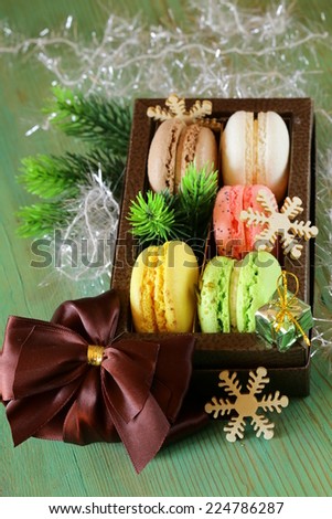 multicolor French macaroons sweet treats Christmas present