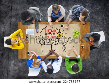 People in a Meeting and Thinking Outside the Box Sayings