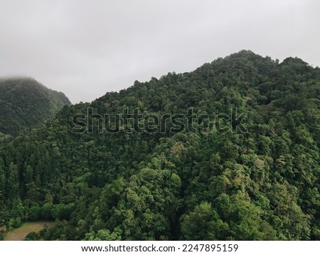 Aerial view valley in tropical forest in Indonesia.