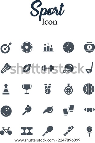 Set of flat sports elements icon isolated on white background, Vector illustration 