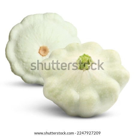 Two fresh pattypan squashes on white background Royalty-Free Stock Photo #2247927209