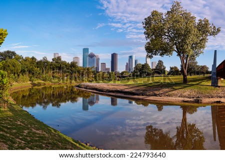 Panorama of Downtown Houston from Buffalo Bayou Park